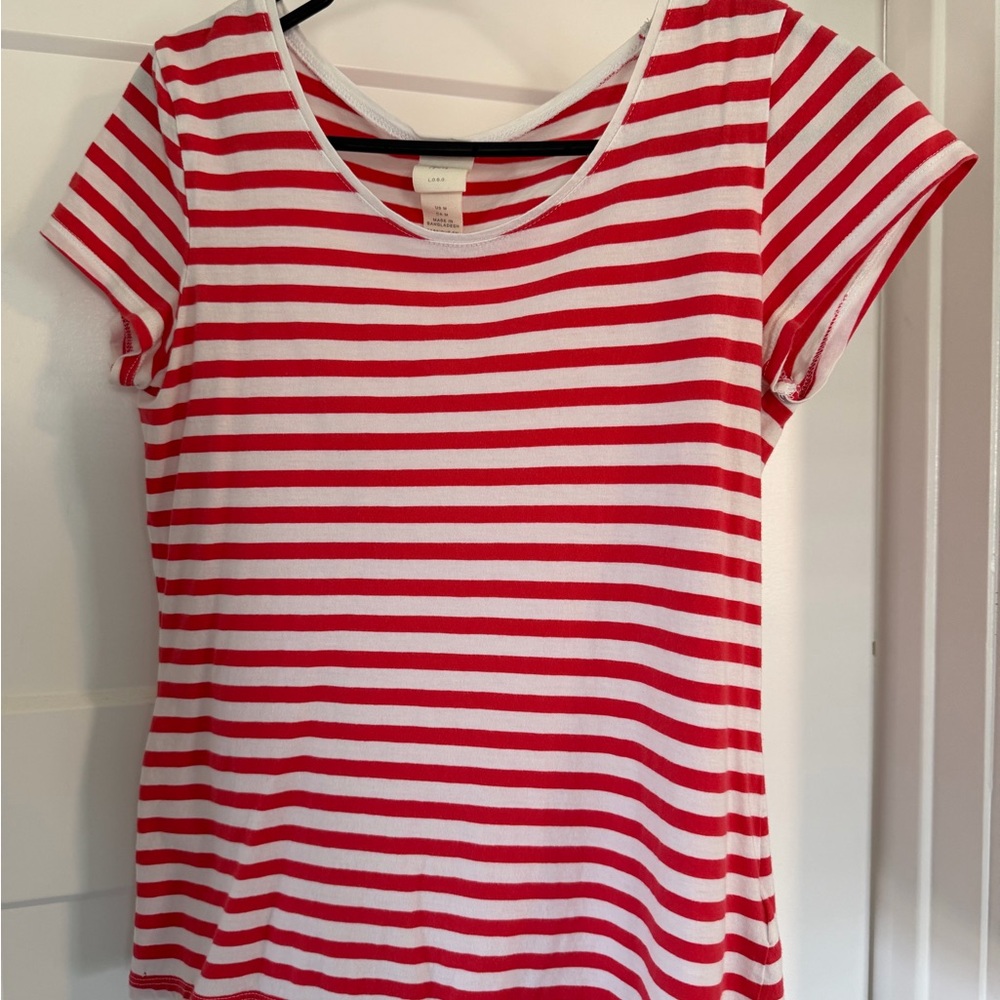 H&M Red and White Striped Short Sleeve Tee